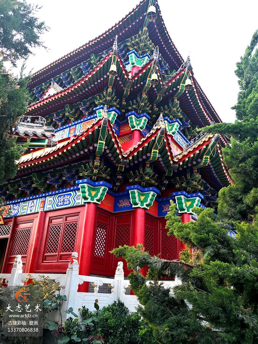 [大殿]青岛城阳寺院大殿古建筑墙体彩绘|黄岛胶州寺庙明清样式手绘