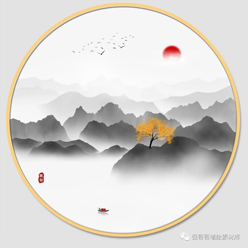 墙绘素材丨新中式·禅意山水画分享