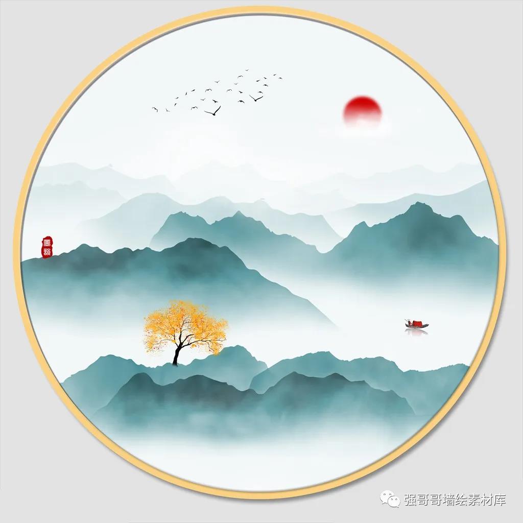 墙绘素材丨新中式·禅意山水画分享