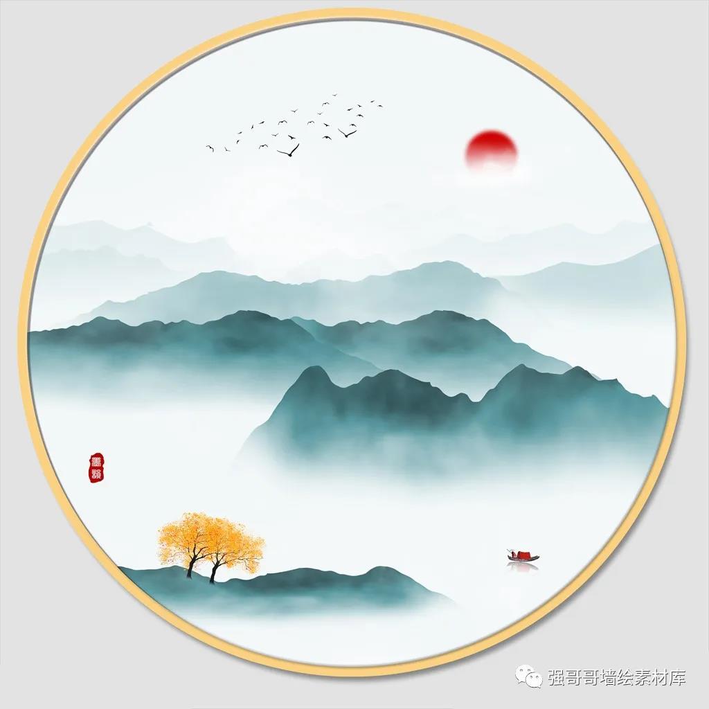 墙绘素材丨新中式·禅意山水画分享