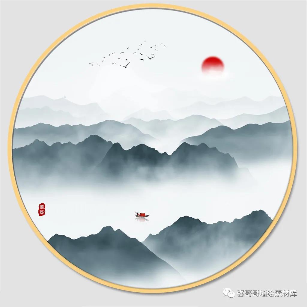 墙绘素材丨新中式·禅意山水画分享