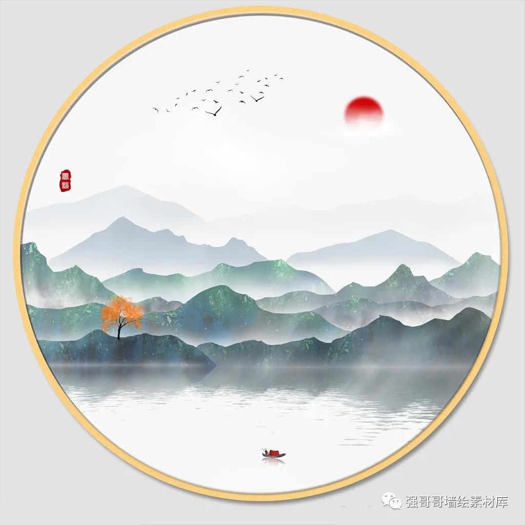 墙绘素材丨新中式·禅意山水画分享