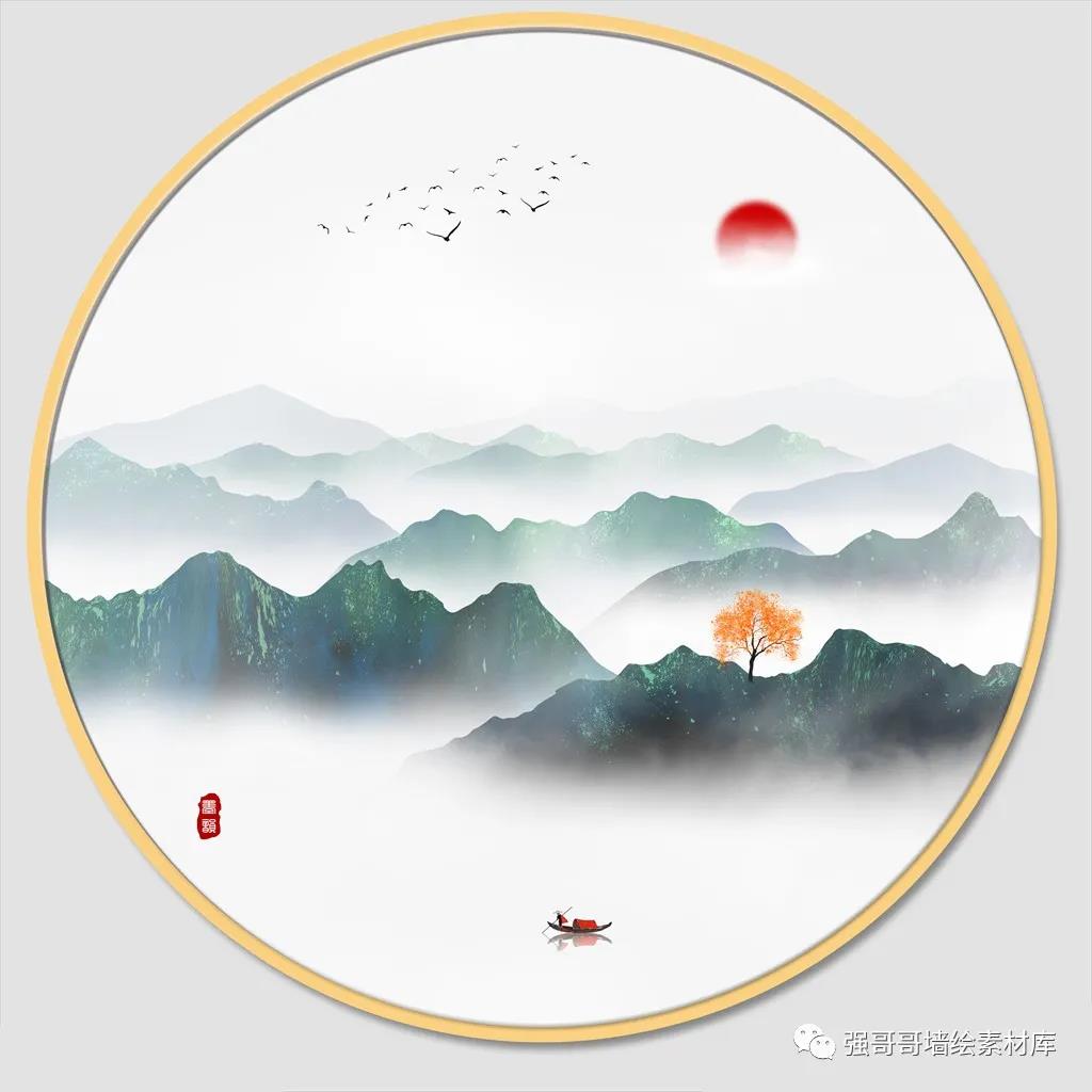 墙绘素材丨新中式·禅意山水画分享