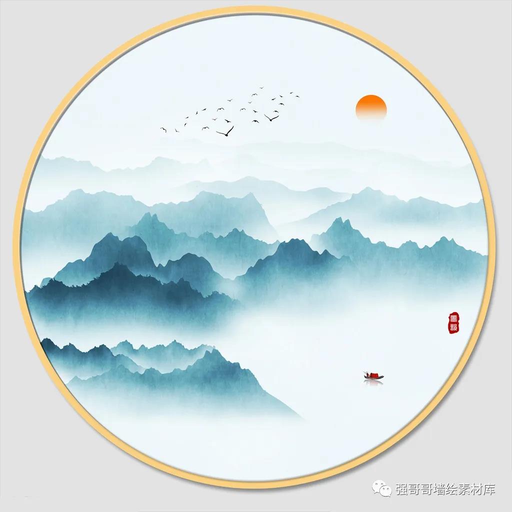 墙绘素材丨新中式·禅意山水画分享