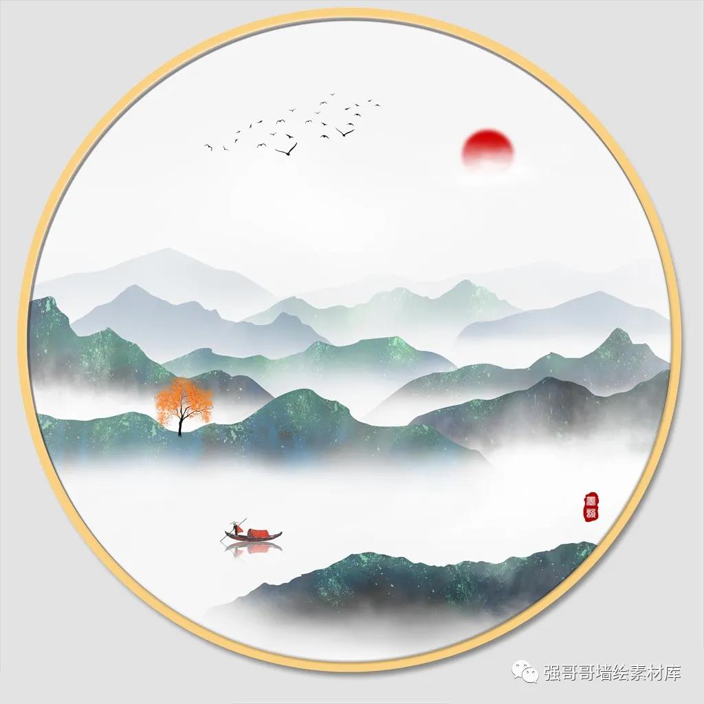 墙绘素材丨新中式·禅意山水画分享